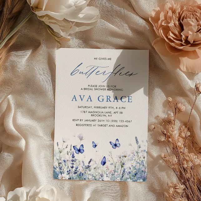 Boho Pretty He Gives Me Butterflies Bridal Shower Invitation (Creator Uploaded)