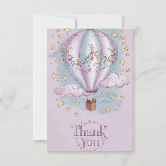 Boho Pretty Hot Air Balloon Thank You Card (Front)