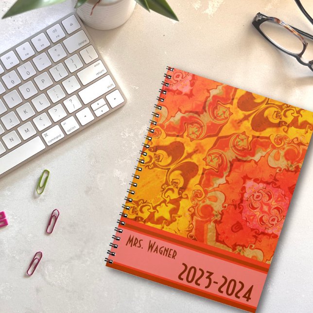 Boho Pretty Modern Orange Personalised Teacher  Planner (Creator Uploaded)