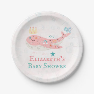 Boho Princess Whale Girl Baby Shower Paper Plate