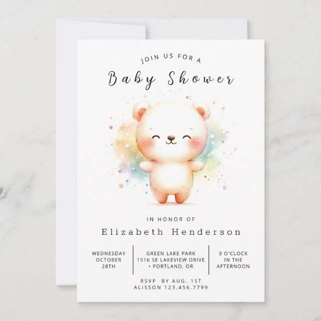 Boho Printable Bear Baby Shower Invitation (Front)