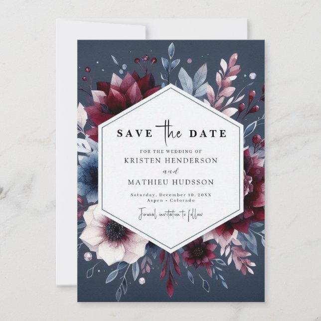 Boho Printable Burgundy Save The Date (Front)