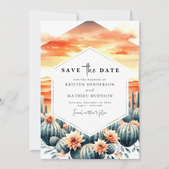 Boho Printable Cactus Wedding Save The Date (Front)