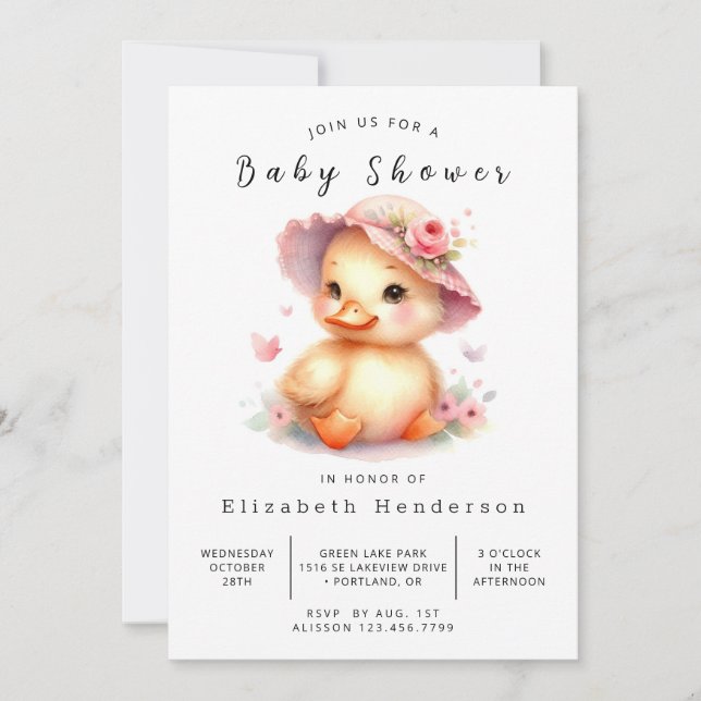 Boho Printable Duck Baby Shower Invitation (Front)
