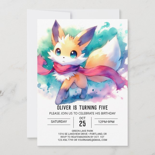 Boho Printable Fox Birthday Invitation (Front)