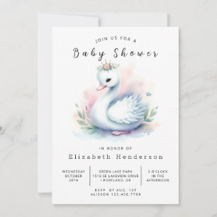 Boho Printable Swan Baby Shower Invitation