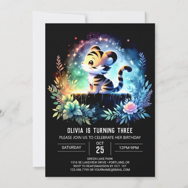 Boho Printable Tiger Birthday Invitation (Front)