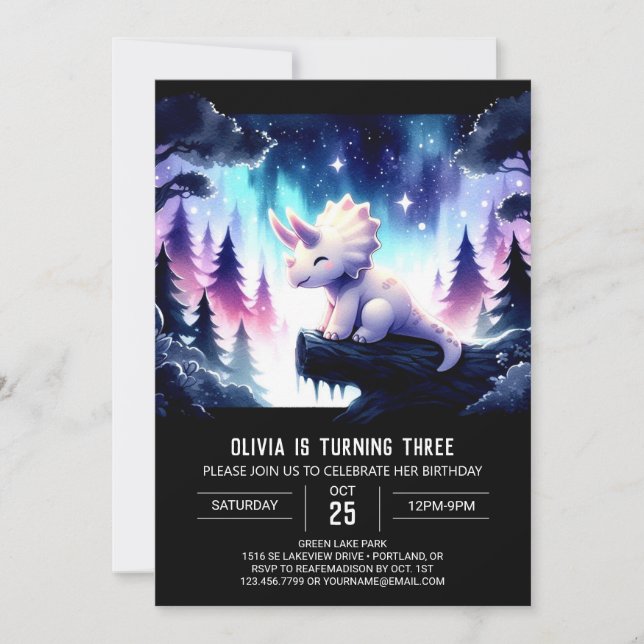 Boho Printable Triceratops Birthday Invitation (Front)