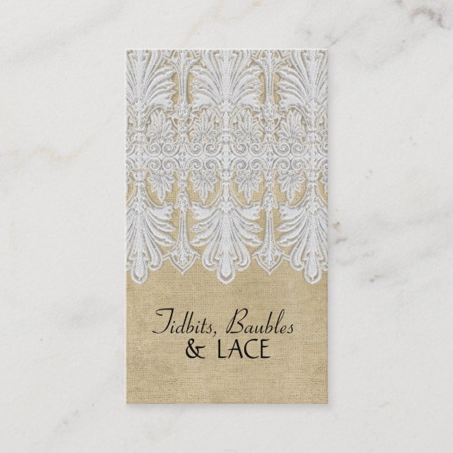 BOHO Printed Burlap n Lace gypsy Modern Mod Style Business Card (Front)