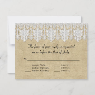 BOHO Printed Burlap n Lace gypsy Modern Mod Style RSVP Card