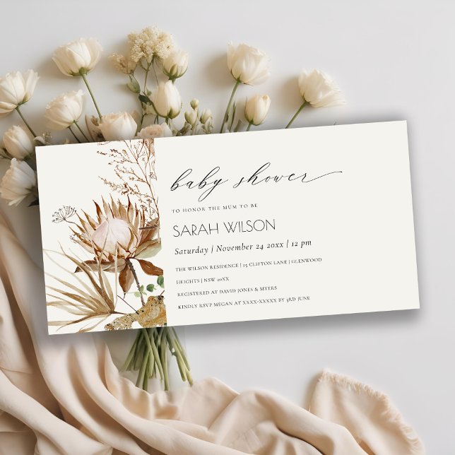 Boho Protea Dried Palm Floral Baby Shower Invite (Creator Uploaded)
