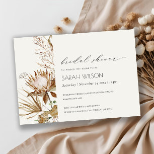 Boho Protea Dried Palm Floral Bridal Shower Invite