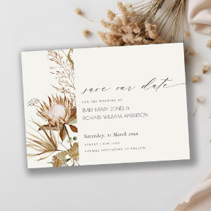 Boho Protea Dried Palm Floral Save the Date Card