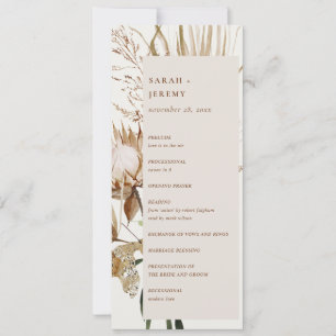 Boho Protea Dried Palm Floral Wedding Program
