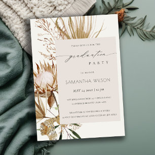 Boho Protea Dry Palm Flora Photo Graduation Invite