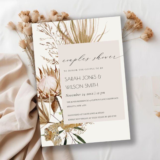 Boho Protea Dry Palm Floral Couples Shower Invite (Creator Uploaded)