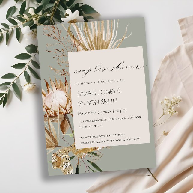 Boho Protea Dry Palm Floral Couples Shower Invite (Creator Uploaded)