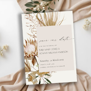 Boho Protea Dry Palm Floral Save the Date Card