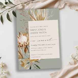 Boho Protea Dry Palm Floral Vow Renewal Invite
