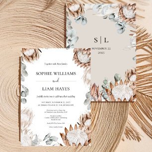 Boho Protea Neutral Pampas Wedding Invitation