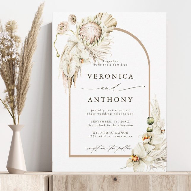 Boho Protea Pampas Grass Floral Arch Wedding Invitation (Creator Uploaded)