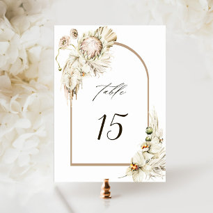 Boho Protea Pampas Grass Floral Wedding Arch Table Number