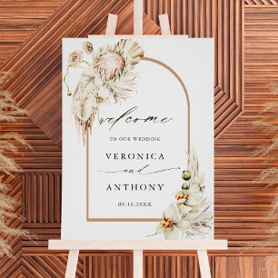 Boho Protea Pampas Grass Floral Wedding Welcome  Poster
