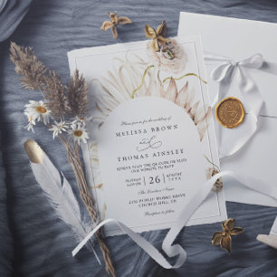 Boho Protea Pampas Grass Rustic QR Code Wedding Invitation