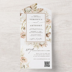 Boho Protea Pampas Grass Wedding QR Code All In One Invitation
