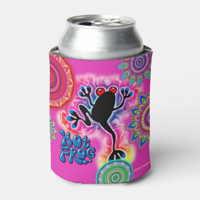 Boho psychedelic frog can cooler cerise (Can Front)