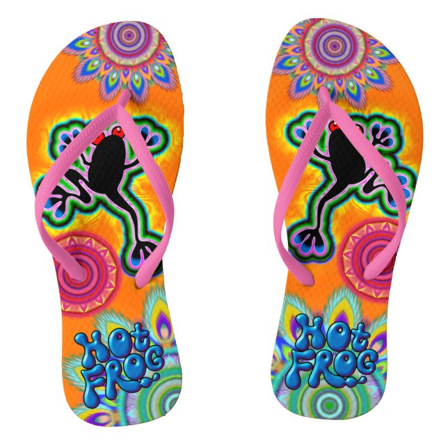 Boho psychedelic hot frog Flip Flops (Footbed)