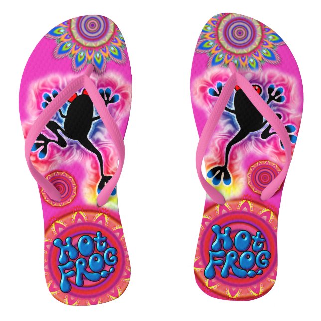 Boho psychedelic hot frog Flip Flops cerise (Footbed)