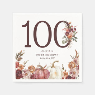 Boho Pumpkin Autumn Bloom 100th Birthday Napkin