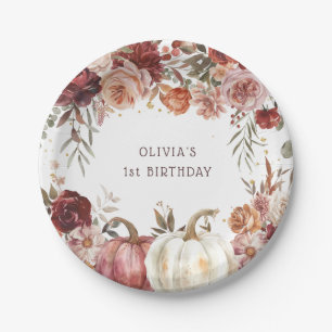 Boho Pumpkin Autumn Bloom 1st Birthday Paper Plate