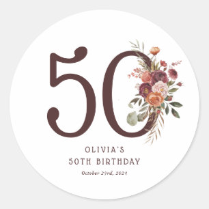 Boho Pumpkin Autumn Bloom 50th Birthday Classic Round Sticker