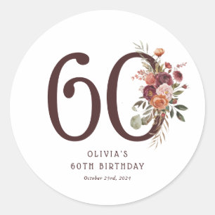 Boho Pumpkin Autumn Bloom 60th Birthday Classic Round Sticker