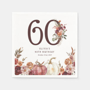 Boho Pumpkin Autumn Bloom 60th Birthday Napkin