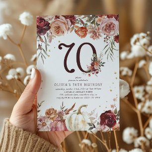 Boho Pumpkin Autumn Bloom 70th Birthday Invitation