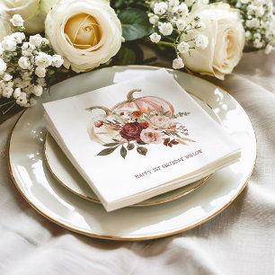 Boho Pumpkin Autumn Bloom Birthday Napkin