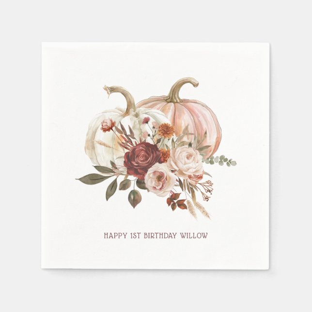 Boho Pumpkin Autumn Bloom Birthday Napkin (Front)