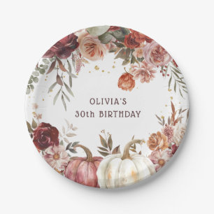 Boho Pumpkin Autumn Bloom Birthday Paper Plate