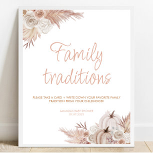 Boho Pumpkin Baby Shower Family Traditions Sign