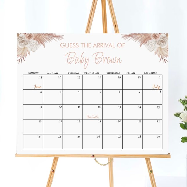 Boho Pumpkin Baby Shower Guess Due Date Calendar Poster (Creator Uploaded)