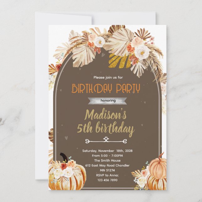 Boho Pumpkin Birthday Party Invitation (Front)