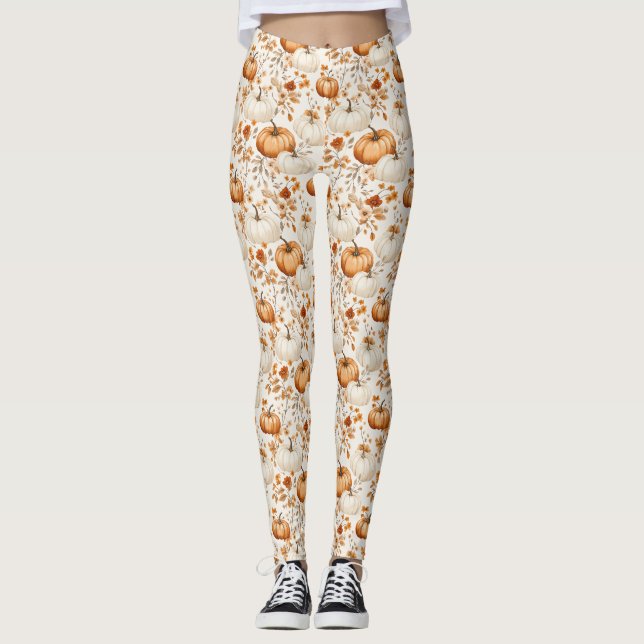 Boho Pumpkin Doodle Fall Seamless Leggings (Front)