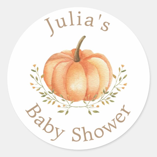 Boho Pumpkin Fall Autumn Foliage Baby Shower  Classic Round Sticker (Front)