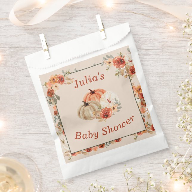 Boho Pumpkin Fall Autumn Foliage Baby Shower Favour Bag (Clipped)