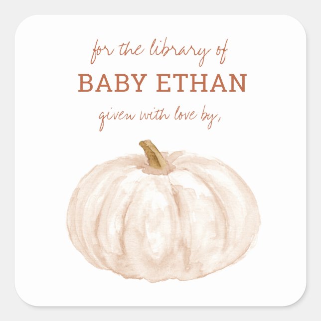 Boho Pumpkin Fall Baby Shower Book Library Square Sticker (Front)