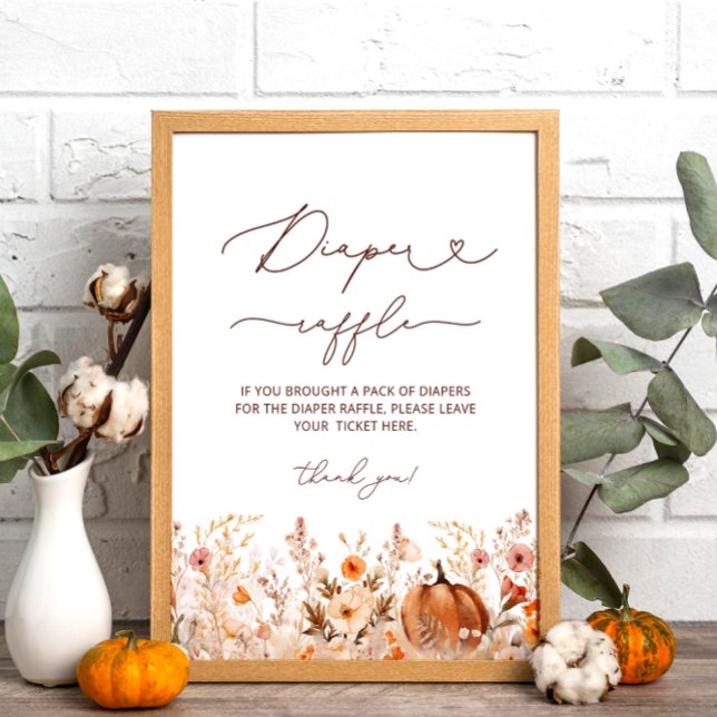 Boho Pumpkin Fall Floral Baby Shower Diaper Raffle Poster (Creator Uploaded)