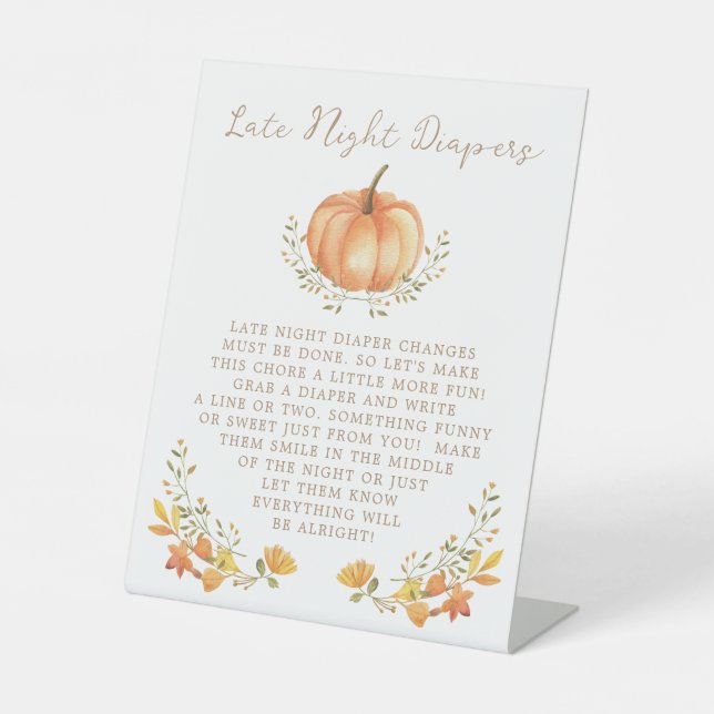 Boho Pumpkin Fall Foliage Late Night Diapers Pedestal Sign (Front)